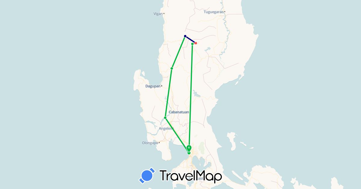 TravelMap itinerary: driving, bus, hiking in Philippines (Asia)