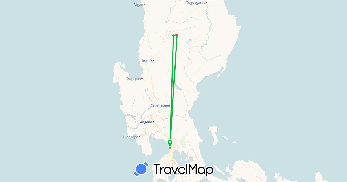 TravelMap itinerary: driving, bus, hiking in Philippines (Asia)